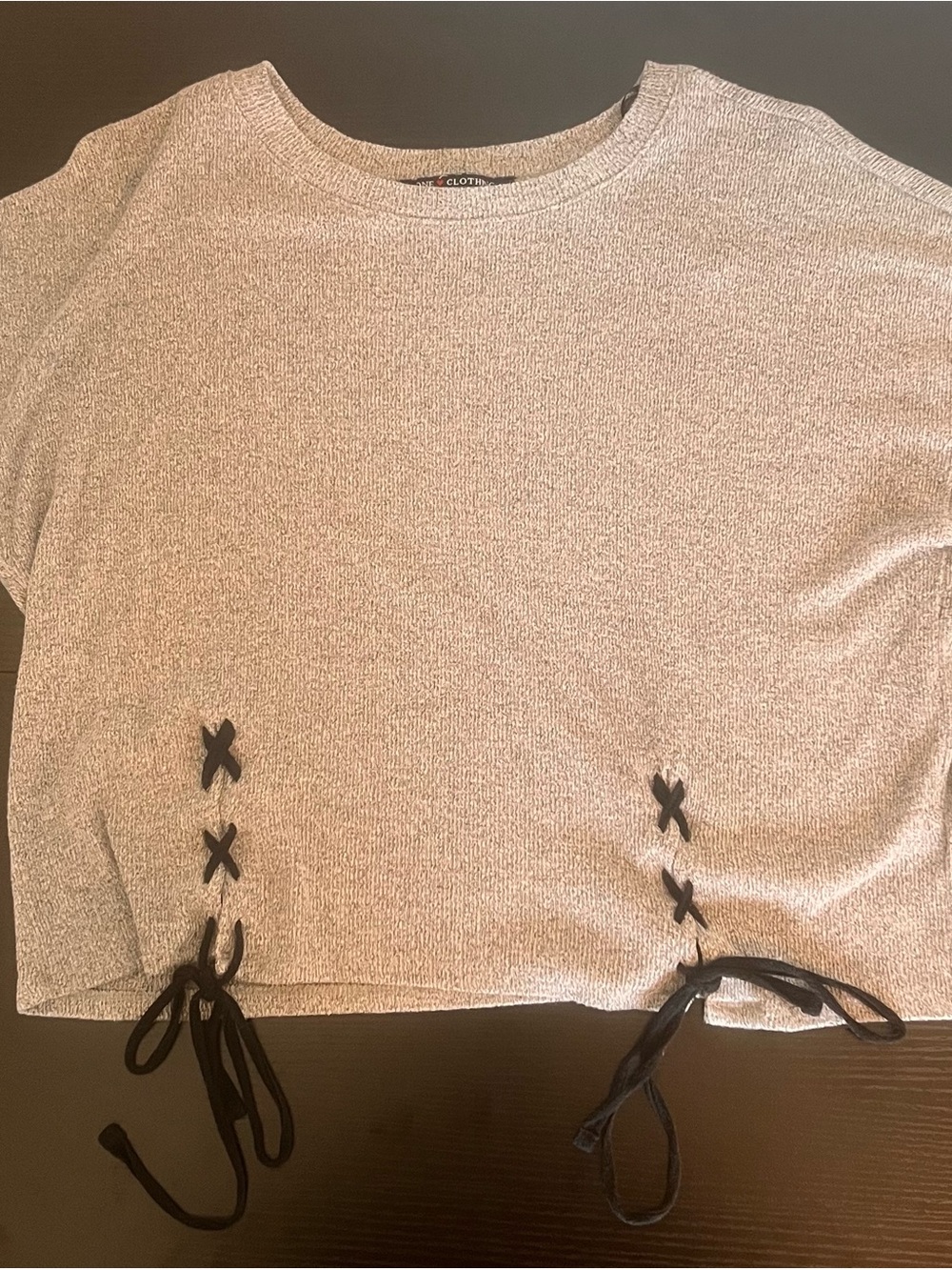 One Heart Heather Grey Crop Top with Black Side Corset Detail 🐝